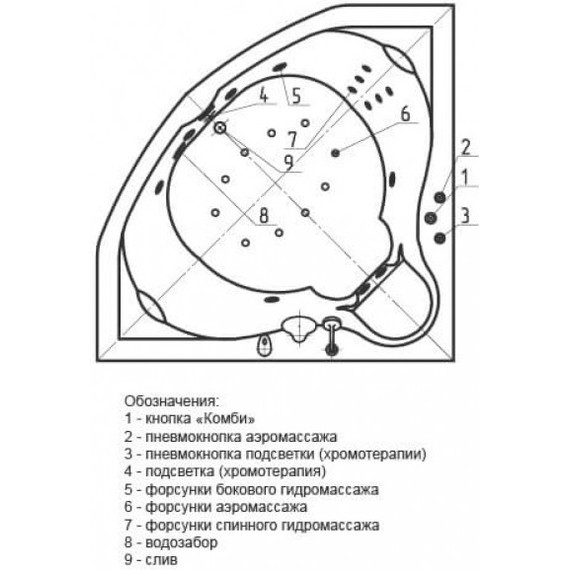 Ванна гидромассажная Aquatek Сириус 164x164 см фото 6