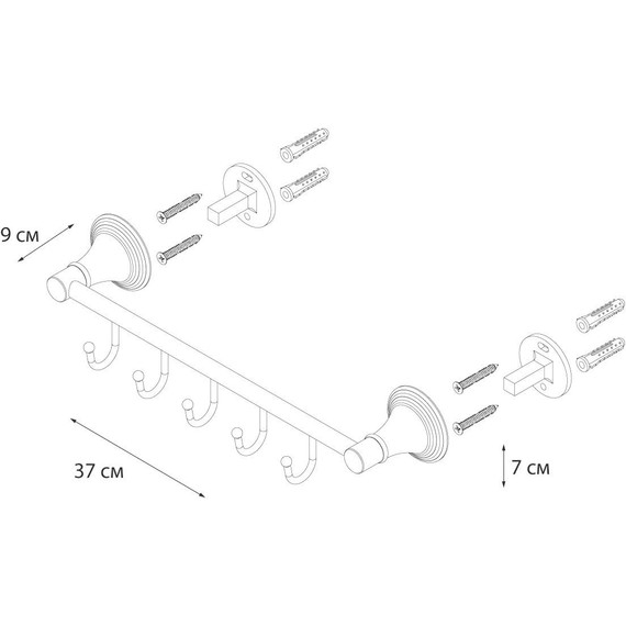 Набор крючков Fixsen Luksor FX-71605-5B, цвет черный - 3 Набор крючков Fixsen Luksor FX-71605-5B, цвет черный фото 3