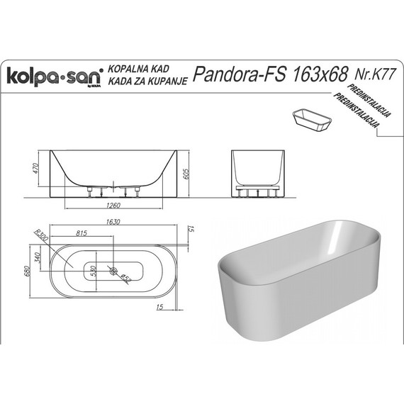 Ванна отдельностоящая Kolpa-San Pandora FS 163x68 см - 5 Ванна отдельностоящая Kolpa-San Pandora FS 163x68 см фото 5