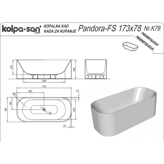 Ванна отдельностоящая Kolpa-San Pandora FS 173x78 см - 5 Ванна отдельностоящая Kolpa-San Pandora FS 173x78 см фото 5