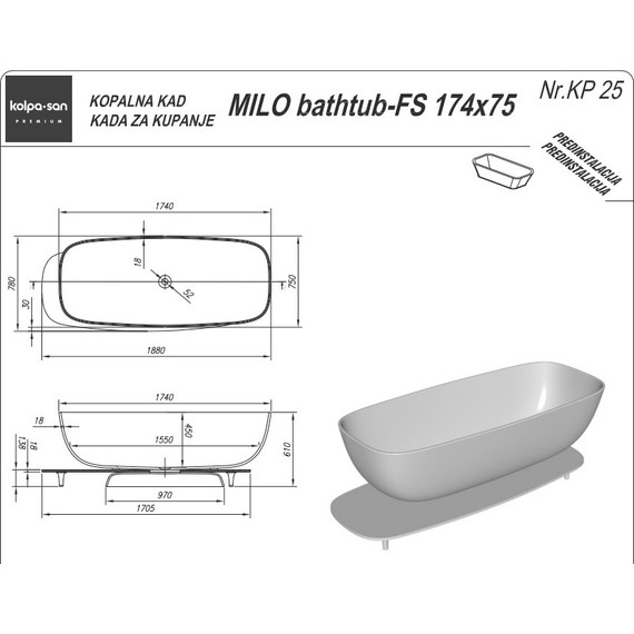 Ванна отдельностоящая Kolpa-San Milo FS 174x75 см фото 2
