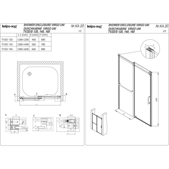 Душевая дверь Kolpa-San Virgo 140 см, хром/прозрачное фото 2