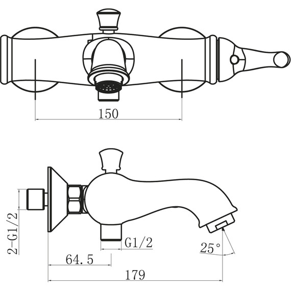 Смеситель для ванны BelBagno Tiffanny TIF-VASM-CRM фото 2