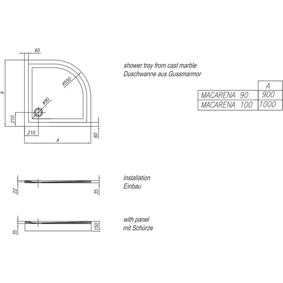 Мраморный поддон Kolpa-San Macarena 90х90 см - 3 Мраморный поддон Kolpa-San Macarena 90х90 см фото 3