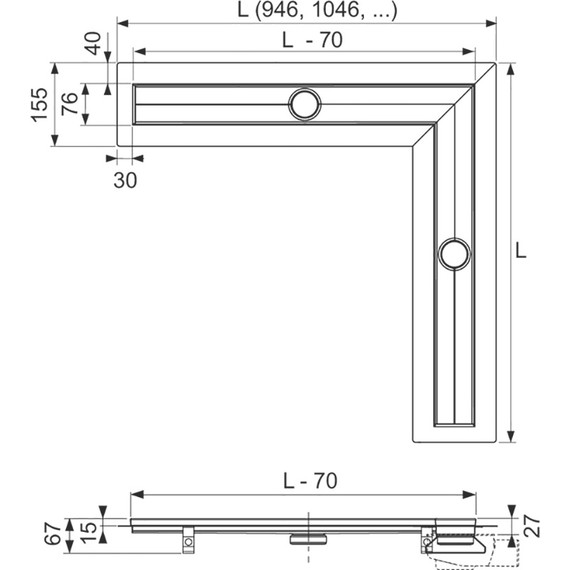 Трап угловой TECEdrainline 100х100 см 611000, нержавеющая сталь фото 3
