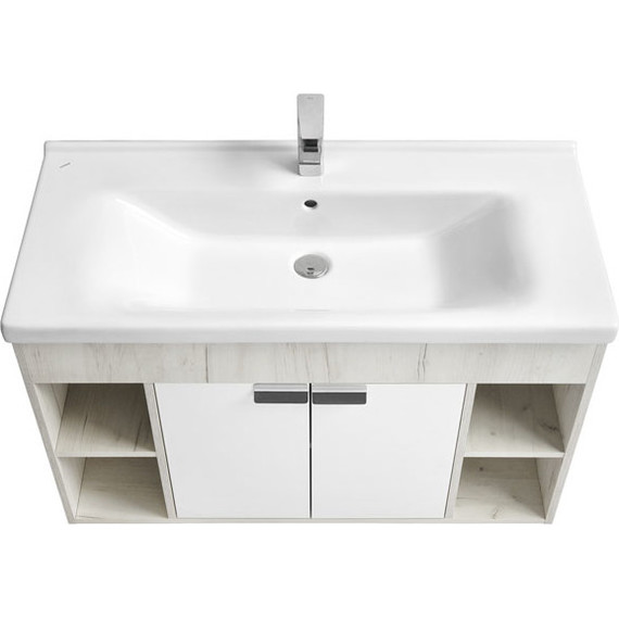 Тумба подвесная с раковиной Акватон Флай 100 см 1A2375K0FAX10, белый/дуб крафт фото 4