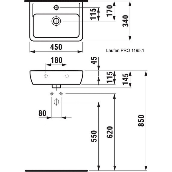 Раковина подвесная Laufen Pro A 45 см 8.1195.1.000.104.1 - 4 Раковина подвесная Laufen Pro A 45 см 8.1195.1.000.104.1 фото 4