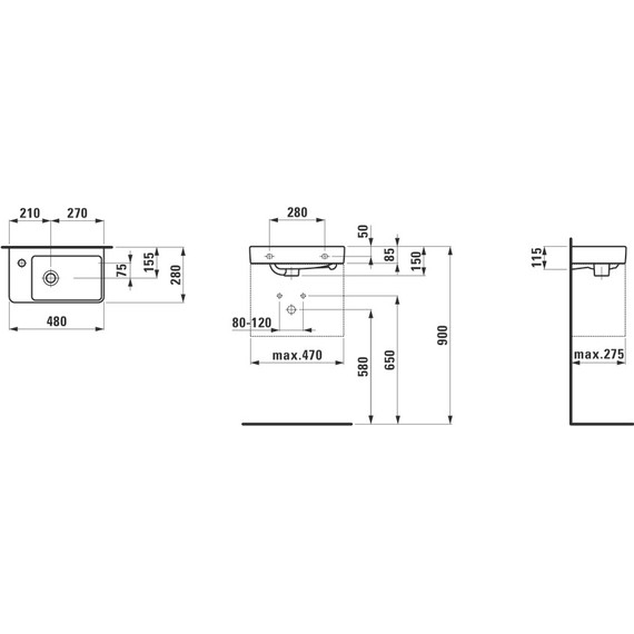 Раковина подвесная Laufen Pro S 48 см R 8.1595.4.000.104.1 - 7 Раковина подвесная Laufen Pro S 48 см R 8.1595.4.000.104.1 фото 7