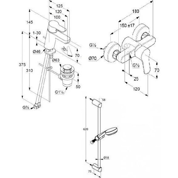 Набор смесителей 3 в 1 для душа Kludi Pure&Easy 378450565 фото 4