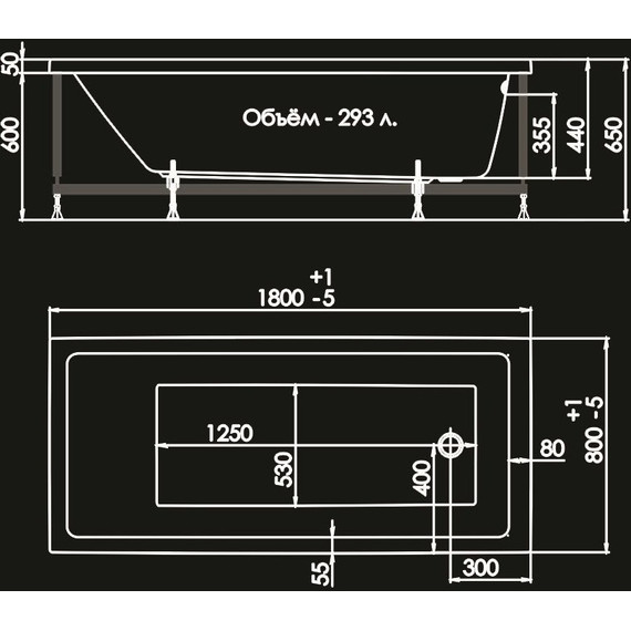 Ванна акриловая 1ACReal Palermo 180х80 см BBA-PM188X0-00U с каркасом, Размер - мм: 1800х800 - 12 Ванна акриловая 1ACReal Palermo 180х80 см BBA-PM188X0-00U с каркасом, Размер - мм: 1800х800 фото 12