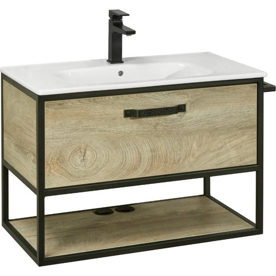 Тумба подвесная со столешницей Акватон Лофт Фабрик 80 см 1A242401LTDU0, дуб эндгрейн фото 9