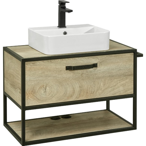 Тумба подвесная с раковиной Акватон Лофт Фабрик 80 см 1A2424K7LTDU0, дуб эндгрейн фото 11