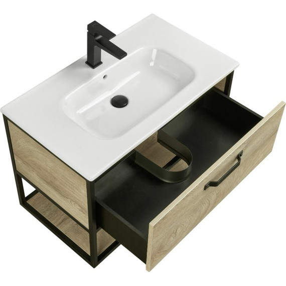 Тумба подвесная с раковиной Акватон Лофт Фабрик 80 см 1A2424K7LTDU0, дуб эндгрейн фото 7