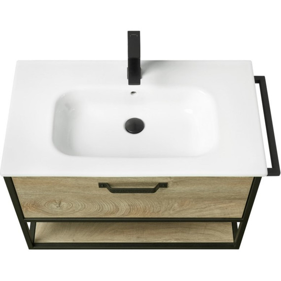 Тумба подвесная с раковиной Акватон Лофт Фабрик 80 см 1A2424K7LTDU0, дуб эндгрейн фото 6