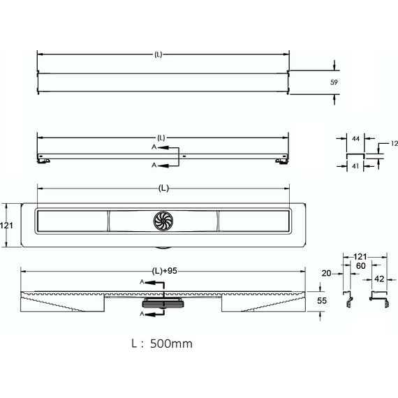 Трап Berges Wasserhaus C1 Brise 50 см 090130, нержавеющая сталь, Цвет производителя: хром матовый, Размер трапа: 500 фото 8