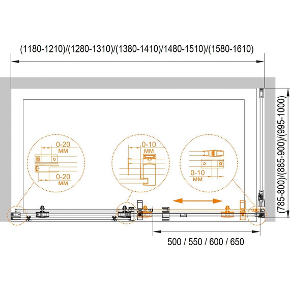 Душевое ограждение Cezares Stylus-M AH-1 160х100 см (стекло 8 мм), хром/прозрачное фото 4