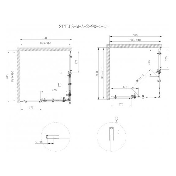 Душевое ограждение Cezares 90х90 см STYLUS-O-M-A-2-90-C-Cr (стекло 8 мм) хром/прозрачное - 4 Душевое ограждение Cezares 90х90 см STYLUS-O-M-A-2-90-C-Cr (стекло 8 мм) хром/прозрачное фото 4
