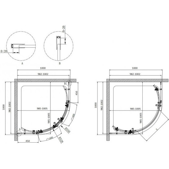 Душевое ограждение Cezares Stylus-M R-2 100х100 см (стекло 8 мм), хром/прозрачное фото 6