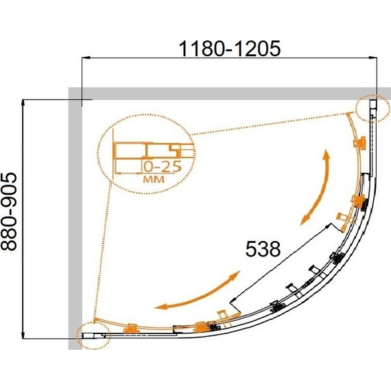 Душевое ограждение Cezares Molveno RH-2 120х90 см, хром/матовое фото 8