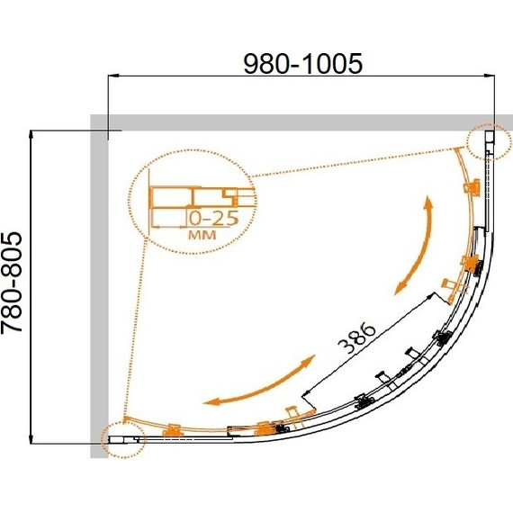 Душевое ограждение Cezares Molveno RH-2 100х80 см, хром/матовое - 8 Душевое ограждение Cezares Molveno RH-2 100х80 см, хром/матовое фото 8