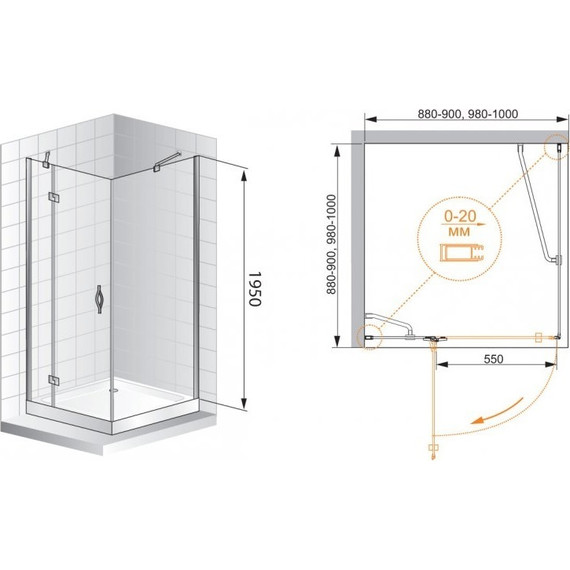 Душевое ограждение Cezares Bergamo A-1 90х90 см L, хром/матовое фото 6