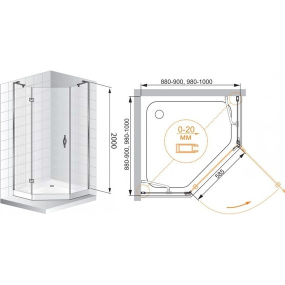 Душевое ограждение Cezares Bergamo P-1 100х100 см R, хром/прозрачное фото 3