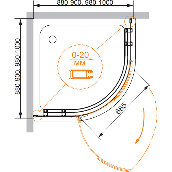 Душевое ограждение Cezares Bergamo R-1 Arco 100х100 см L, хром/прозрачное фото 4