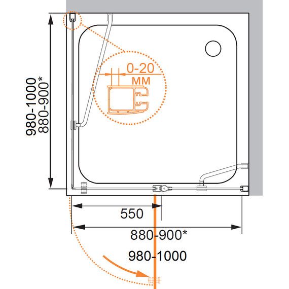 Душевое ограждение Cezares Elena A-12 90х90 см L, хром/матовое фото 5