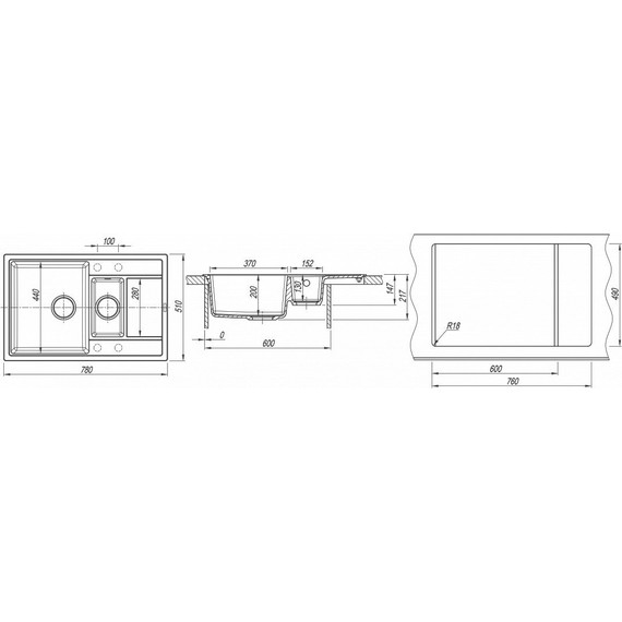 Кухонная мойка Florentina Липси 780K 20.250.D0780.302, антрацит, Цвет производителя: чёрный - 4 Кухонная мойка Florentina Липси 780K 20.250.D0780.302, антрацит, Цвет производителя: чёрный фото 4