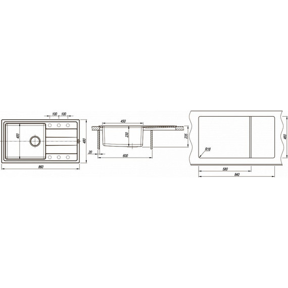 Кухонная мойка Florentina Комби 860, антрацит, Цвет производителя: чёрный фото 6