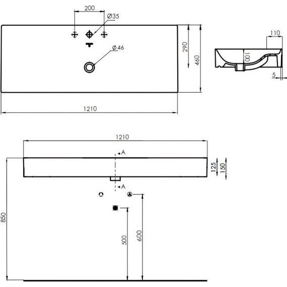 Тумба подвесная с раковиной Cezares CADRO-120/46/30-1C-SO-MET-ST 120 см, черный/белый фото 5