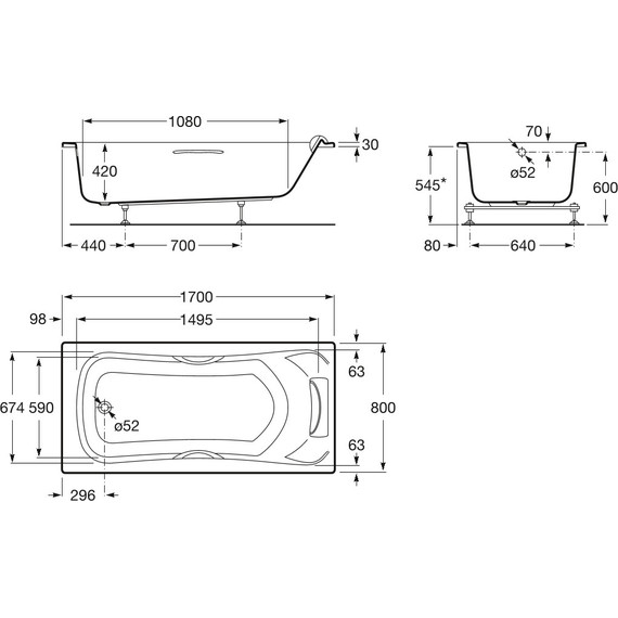 Ванна акриловая Roca BeCool 170х80 см ZRU9302852, Размер - мм: 1700х800 - 7 Ванна акриловая Roca BeCool 170х80 см ZRU9302852, Размер - мм: 1700х800 фото 7