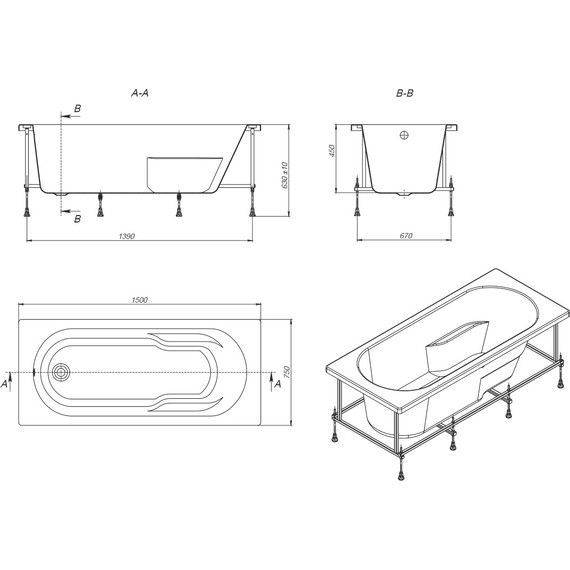 Ванна акриловая Roca Genova N 150x75 см ZRU9302894, Размер - мм: 1500х750 - 7 Ванна акриловая Roca Genova N 150x75 см ZRU9302894, Размер - мм: 1500х750 фото 7