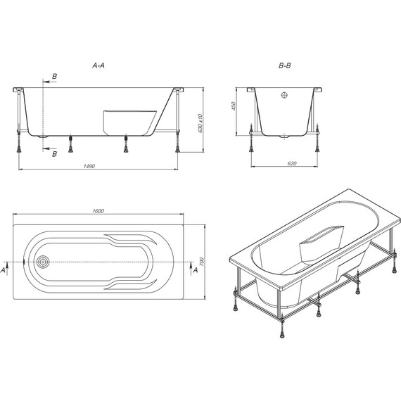 Ванна акриловая Roca Genova N 160x70 см ZRU9302973, Размер - мм: 1600х700 - 8 Ванна акриловая Roca Genova N 160x70 см ZRU9302973, Размер - мм: 1600х700 фото 8