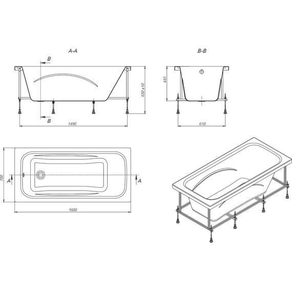 Ванна акриловая Roca Line 160x70 см ZRU9302985, Размер - мм: 1600х700 - 9 Ванна акриловая Roca Line 160x70 см ZRU9302985, Размер - мм: 1600х700 фото 9