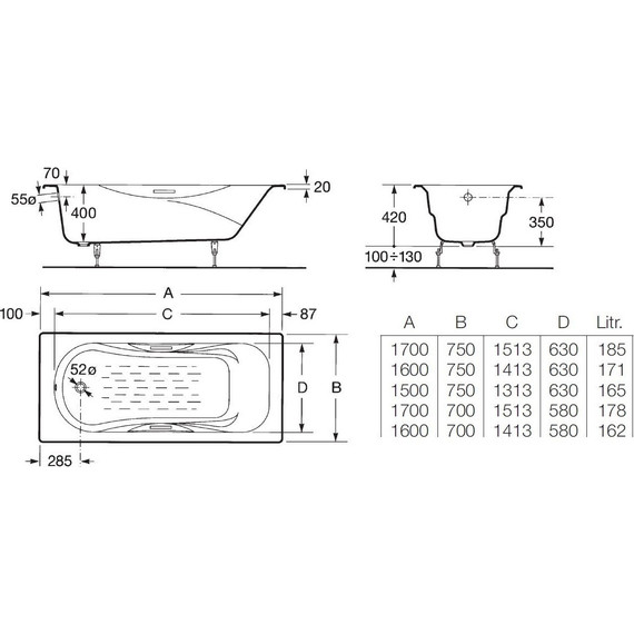 Ванна чугунная Roca Malibu 170x70 см 2333G0000 с антискользящим покрытием фото 5