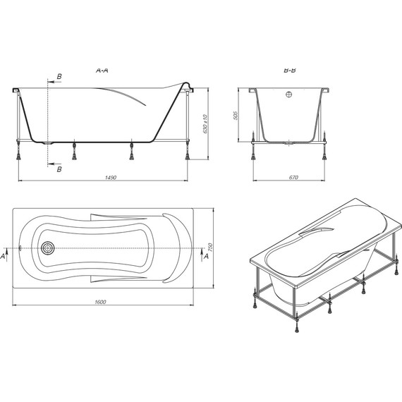 Ванна акриловая Roca Uno 160x75 см ZRU9302869, Размер - мм: 1600х750 фото 5