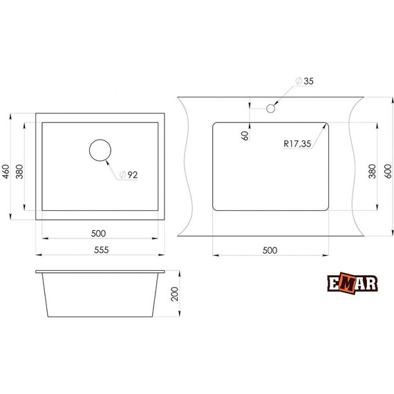 Кухонная мойка Emar EMQ-1555.P, агат, Цвет производителя: агат фото 2