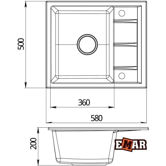 Кухонная мойка Emar EMQ-1580.Q, агат, Цвет производителя: агат фото 2