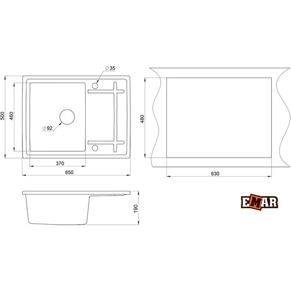 Кухонная мойка Emar EMQ-1650.Q, антрацит, Цвет производителя: антрацит фото 2