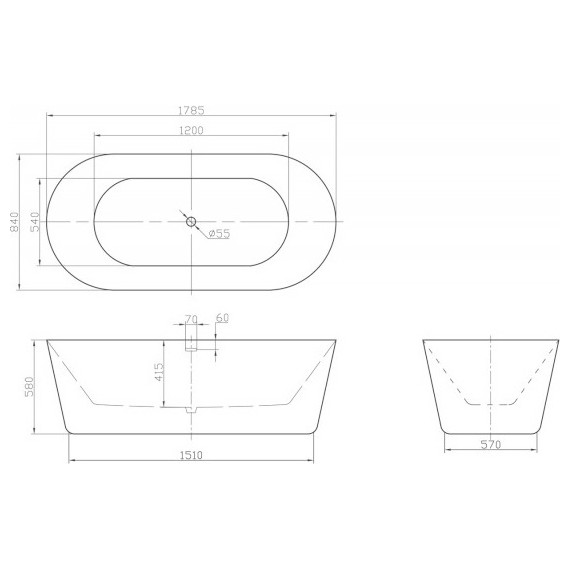 Ванна отдельностоящая BelBagno BB306-1785  180х85 см, Размер - мм: 1800х850 фото 5
