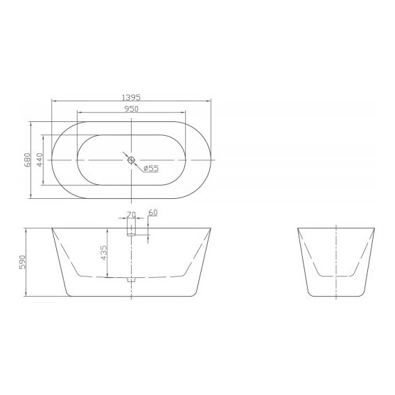 Ванна отдельностоящая BelBagno BB306-1395 140х70 см, Размер - мм: 1400х700 фото 5