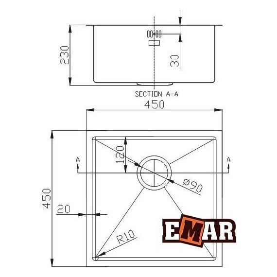 Кухонная мойка Emar EMB-113 1,2 мм, золото, Цвет производителя: золото фото 3