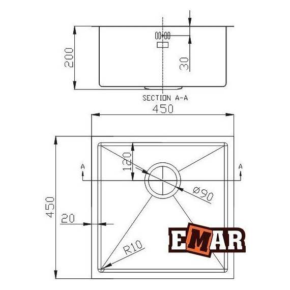 Кухонная мойка Emar EMB-112 1,2 мм, nano сатин, Цвет производителя: nano сатин фото 2