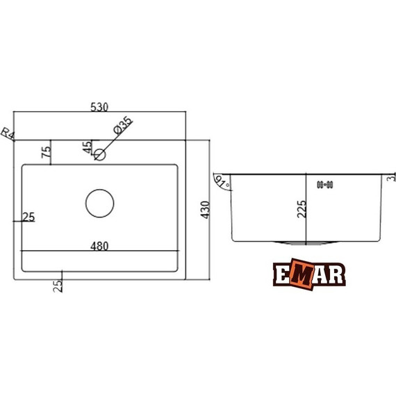Кухонная мойка Emar EMB-115 1,2 мм, медь, Цвет производителя: медь фото 2