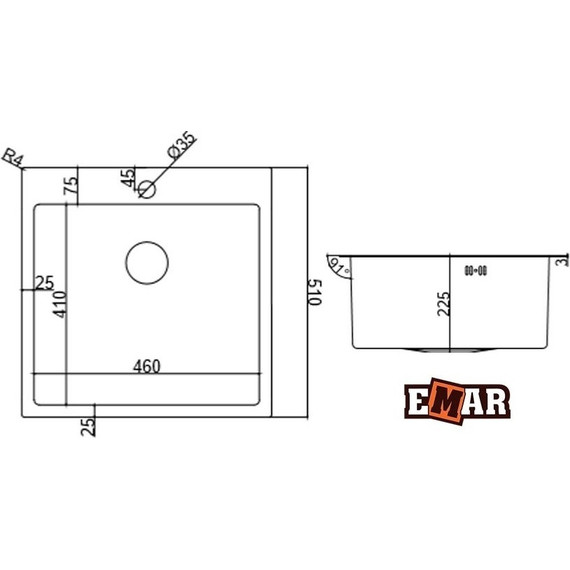 Кухонная мойка Emar EMB-116 1,2 мм, чёрный, Цвет производителя: чёрный фото 2