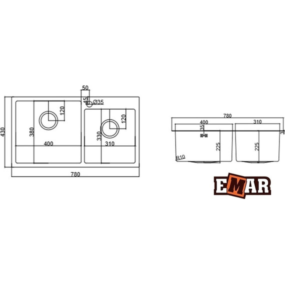 Кухонная мойка Emar EMB-210 1,2 мм, золото, Цвет производителя: золото фото 2