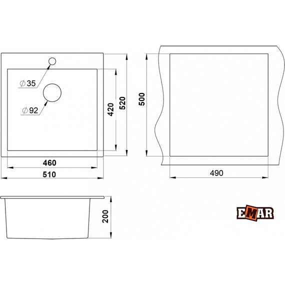 Кухонная мойка Emar EMQ-1510.Q, морион, Цвет производителя: морион фото 2