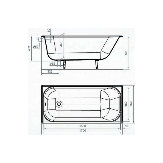 Ванна чугунная Wotte Start 170х75 см (с отверстиями для ручек) фото 7