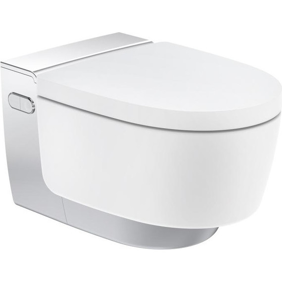 Унитаз-биде подвесной безободковый импульсный Geberit AquaClean Mera Comfort 146.214.21.1 с крышкой микролифт, белый/хром фото 